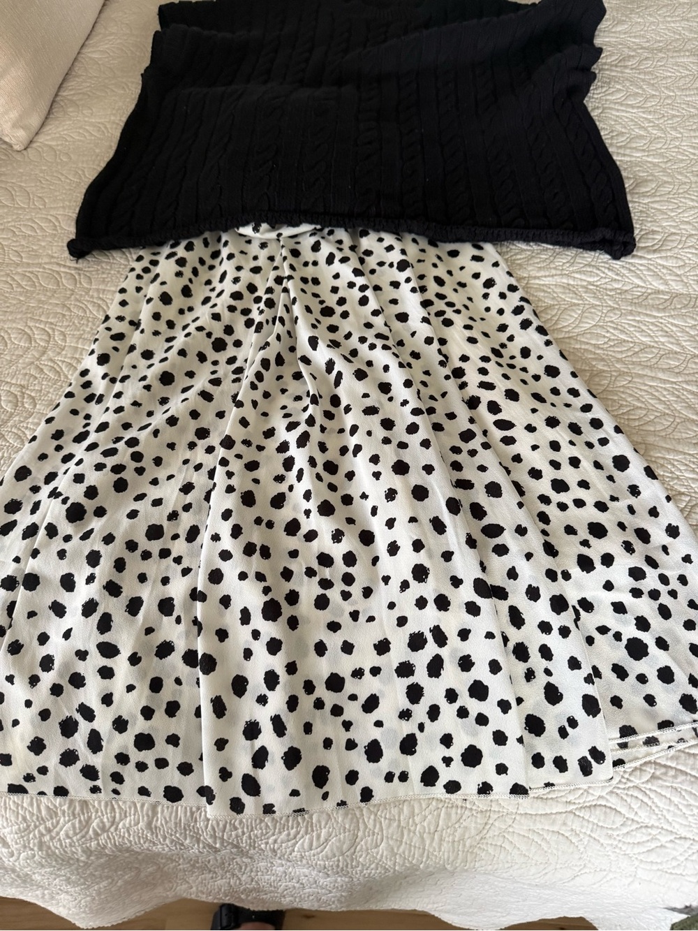 Black & White Spot Print Skirt and Sweater Set